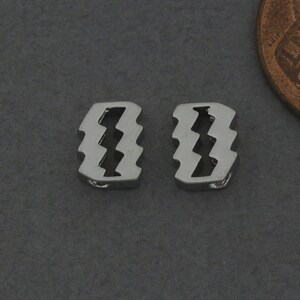 Aquarius Brass Bead . Constellation, Zodiac Pendant . Birthday Gift . Matte Original Rhodium Plated / 2 Pcs - FC749-MR-1