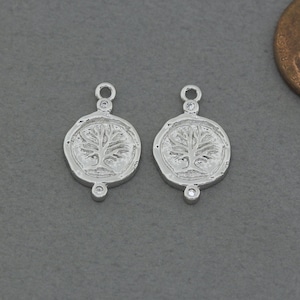 Tree Brass Pendant . Jewelry Craft Supply . Polished Original Rhodium Plated / 2 Pcs - AC375-PR-CR