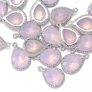 10% OFF (10 Pieces) . Violet Opal Glass Pendant .  Wholesale Jewelry Supply . Polished Original Rhodium Plated over Brass - CG001-PR-VO