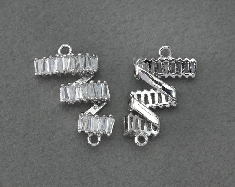 BC275-PR-CR Polished Original Rhodium Plated 2 Pcs Bridal Jewelry Cubic Ladder Connector Wedding Jewelry