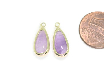 Amethyst Edelstein Anhänger. Schmuck Bastelbedarf . Poliert Vergoldet / 2 Stück - DG110-PG-AM