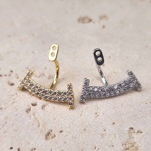 Cubic Zirconia Ear Jacket . Wedding Earring . Polished Plated / 1 Pair - Item No. EC347