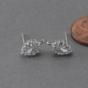 Teardrop Cubic Post Earring . Wedding, Bridal Jewelry, 925  Silver Post . Polished Original Rhodium Plated / 2 Pcs - AC288-PR-CR