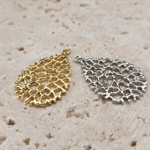 Teardrop Brass Pendant . Jewelry Craft Supply . Matte Plated / 2 Pcs - Item No. AC057