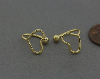 Heart Brass Ear Cuff . Wedding, Bridal Jewelry, Nickel Free . Polished Gold Plated / 2 Pcs - EC344-PG