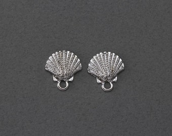 Clam Pendant . Top Shell Pendant . Jewelry Craft Supply . Polished Original Rhodium Plated over Pewter / 6 Pcs - NC061-PR