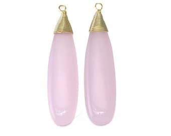 Ice Pink Glass Pendant . Jewelry Craft Supplies . 16K Polished Gold Plated over Brass  / 2 Pcs - DG019-PG-IP