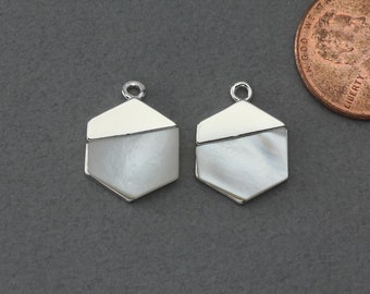White Pearl Pendant . Jewelry Craft Supplies . Polished Original Rhodium Plated / 2 Pcs - FC434-PR-WH