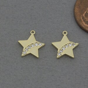 Star Brass Pendant . Wedding Jewelry, Bridal Jewelry . Polished Gold Plated / 2 Pcs - FC779-PG-CR