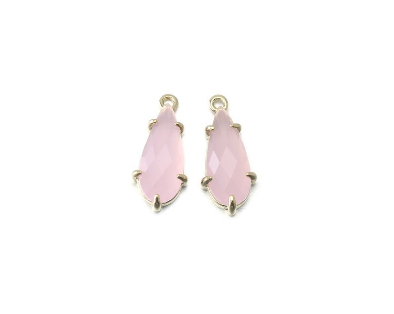 CG057-PG-IP Polished Gold Plated over Brass 2 Pcs Ice Pink Glass Pendant Jewelry Craft Supplies