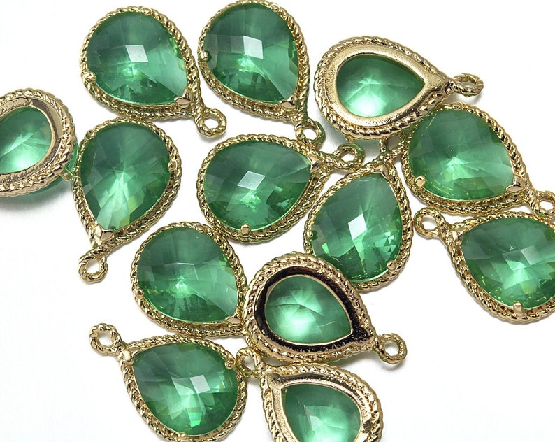Aventurine Glass Pendant . Jewelry Craft Supplies . 16K Polished Gold Plated over Brass / 2 Pcs CG001-PG-AV image 3