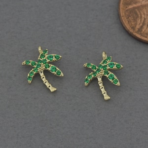 Palm Tree Brass Pendant . Jewelry Craft Supplies . Polished Gold Plated / 2 Pcs - FC512-PG-GN