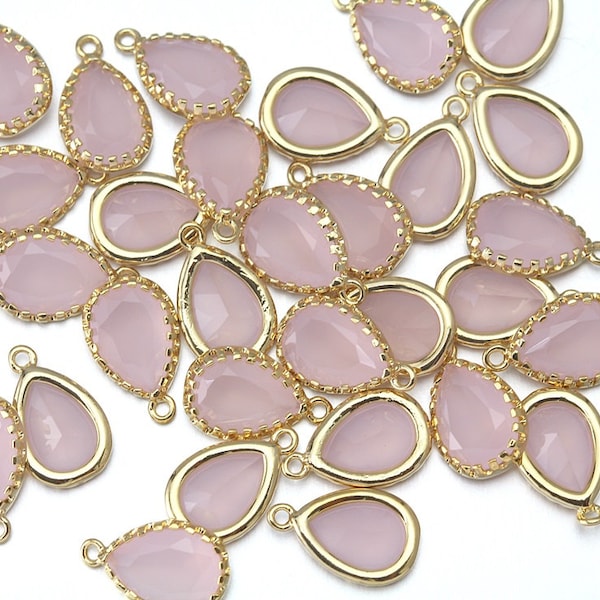 10% OFF (10 Pieces) . Ice Pink Glass Pendant . Wholesale Jewelry Supply . 16K Polished Gold Plated over Brass  / 10 Pcs - AG008-PG-IP