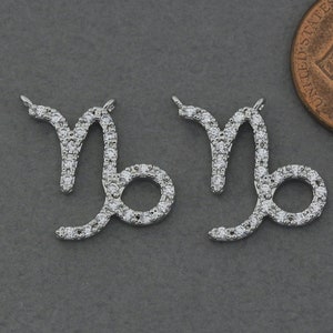 Capricorn Brass Pendant . Constellation, Zodiac Sign Pendant . Birthday Gift . Polished Original Rhodium Plated / 1 Pcs - AC329-PR-12