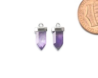 Amethyst Edelstein Anhänger. Schmuck Bastelbedarf. Poliert Original Rhodiniert / 2 Stück - DG096-PR-AM