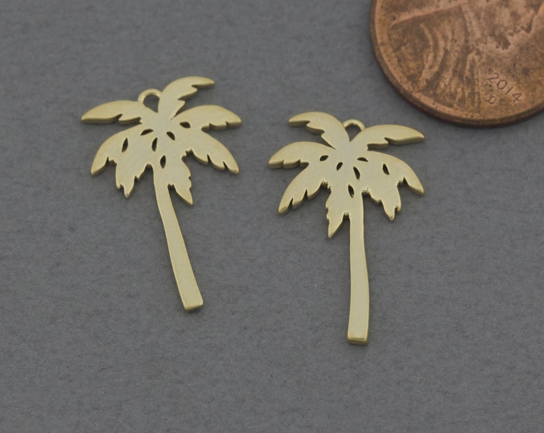 Matte Gold Plated 2 Pcs Jewelry Craft Supplies Palm Tree Brass Pendant FC511-MG