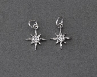 Star Brass Pendant . Wedding Jewelry, Bridal Jewelry . Polished Original Rhodium Plated over Brass  / 2 Pcs - BC095-PR-CR