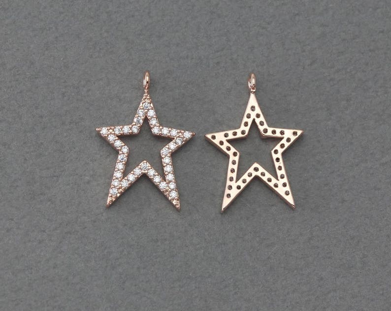 Polished Rose Gold Plated 2 Pcs Star Brass Pendant Bridal Jewelry Wedding Jewelry Large BC250-RG-CR