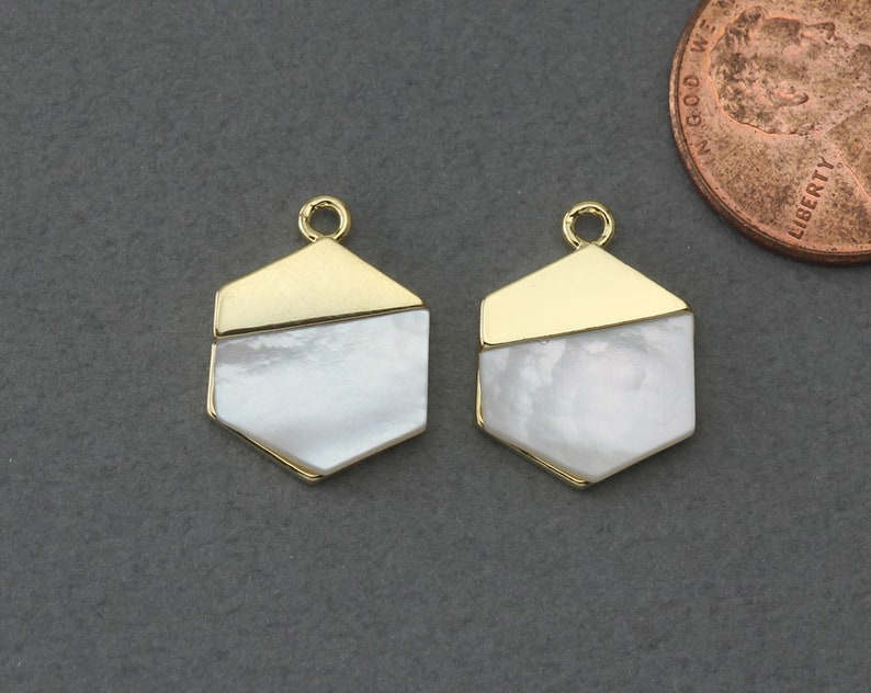 Jewelry Craft Supplies White Pearl Pendant FC434-PG-WH Polished Gold Plated 2 Pcs