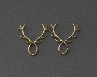 Antler Brass Pendant . Jewelry Craft Supply . Matte Gold Plated over Brass / 2 Pcs - FC247-MG