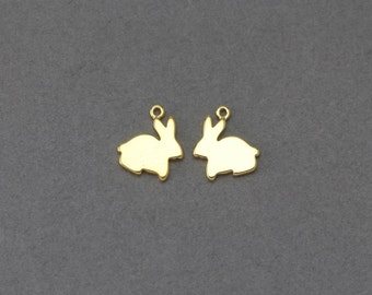 Rabbit Brass Pendant. Jewelry Craft Supplies . 16K Polished Gold Plated over Brass / 2 Pcs - FC119-PG