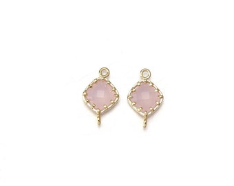 Ice Pink Glass Connector .  Jewelry Supplies . 16K Polished Gold Plated over Brass  / 2 Pcs - CG028-PG-IP