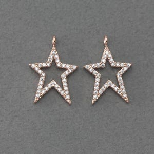 Star Brass Pendant (Large) . Wedding Jewelry, Bridal Jewelry . Polished Rose Gold Plated / 2 Pcs - BC250-RG-CR