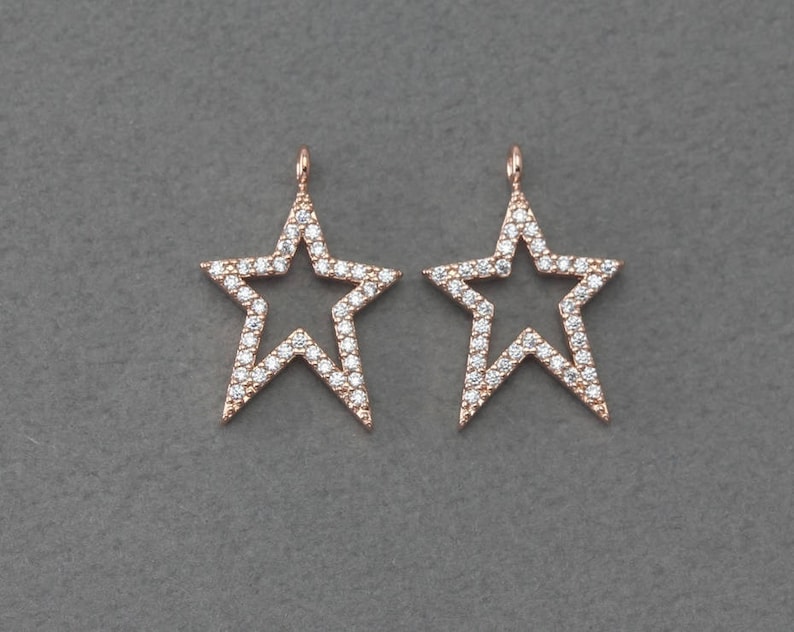 Polished Rose Gold Plated  2 Pcs Star Brass Pendant Bridal Jewelry Wedding Jewelry Large BC250-RG-CR