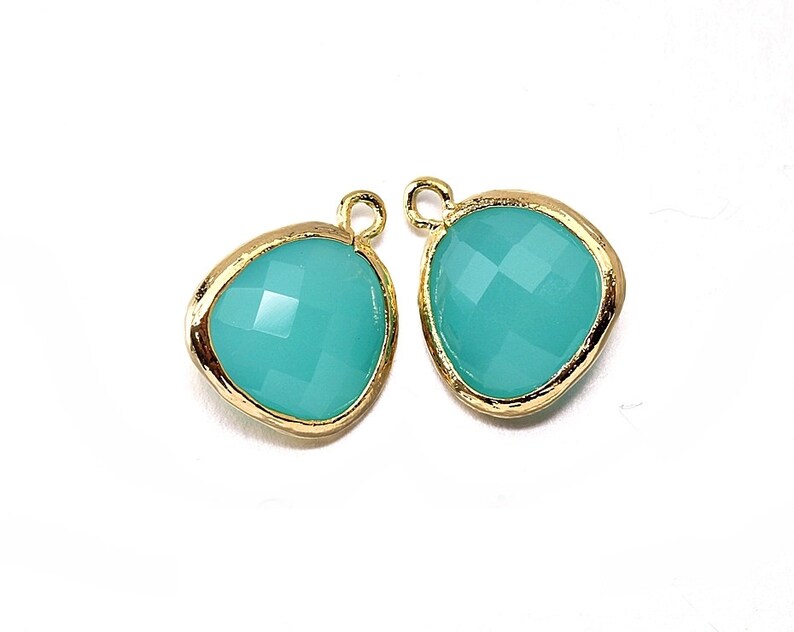 Mint Glass Pendant . Jewelry Craft Supplies . 16K Polished Etsy