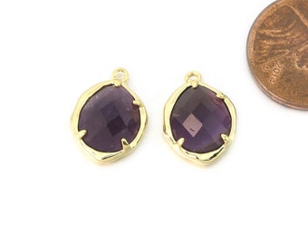 Amethyst Edelstein Anhänger. Schmuck Bastelbedarf. Poliert Gold Plated / 2 Stück - DG117-PG-AM
