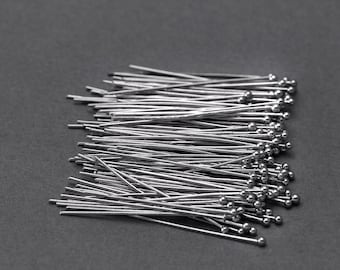 Ball Head Pin 0.5mm x 30mm .  Jewerlry Findings . Polished Rhodium Plated over Brass Frame / 50 Pcs - BP0530-PR