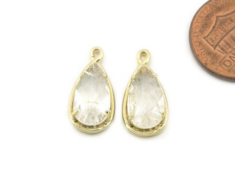Crystal Quartz Gemstone Pendant . Jewelry Craft Supplies . Polished Gold Plated / 2 Pcs - DG106-PG-CR