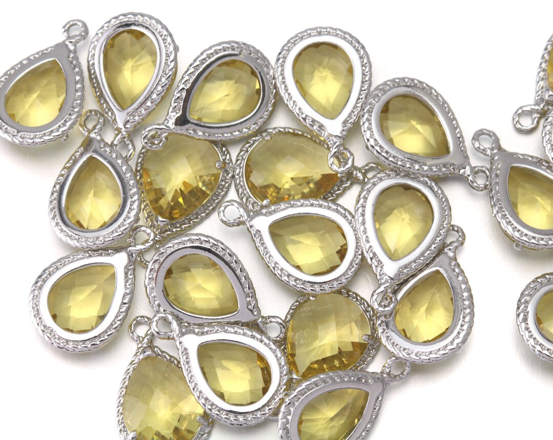 10 OFF 10 Pieces . Yellow Topaz Glass Pendant . Polished Original