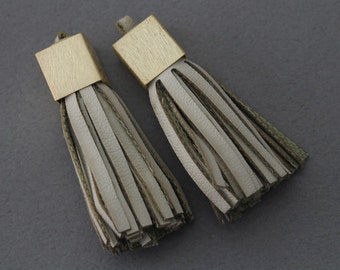 50% OFF . Ivory Leather Tassel . Matte Gold Plated / 2 Pcs - GT015-MG-IV