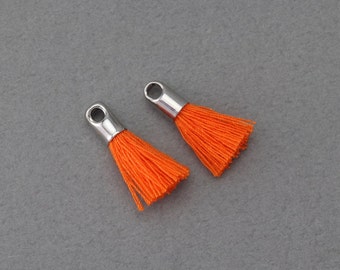60% OFF . Orange Cotton Tassel . Polished Original Rhodium Plated - 2 Pcs / GT007-PR-OR