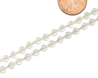 Crystal Seed Bead Chain .  Jewelry Findings . Polished Gold Plated over Brass / 1 Meter - CH582-PG