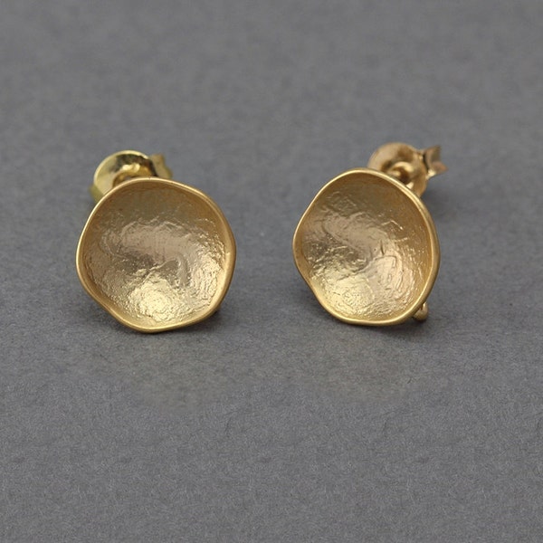 Round Post Earring . Earring Component . 925 Sterling Silver Post . 16K Matte Gold Plated over Brass  / 2 Pcs - AC096-MG