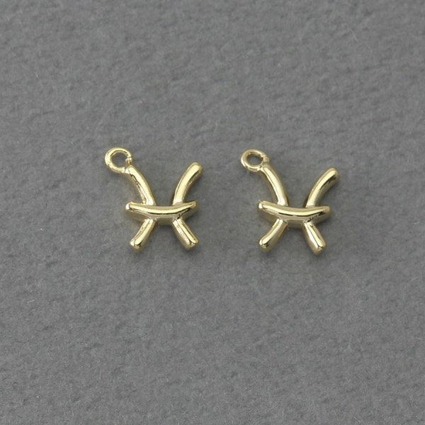 Pisces Brass Pendant . Constellation, Zodiac Pendant . Birthday Gift . Polished Gold Plated / 2 Pcs - AC239-PG