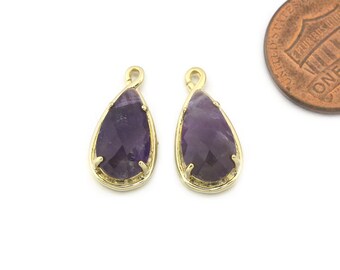 Amethyst Edelstein Anhänger. Schmuck Bastelbedarf . Poliert Vergoldet / 2 Stück - DG106-PG-AM