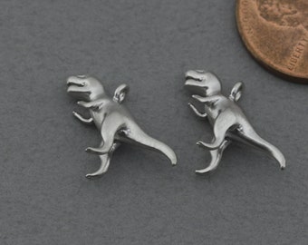 Dinosaur Brass Pendant . Jewelry Craft Supplies . Matte Original Rhodium Plated / 2 Pcs - FC526-MR