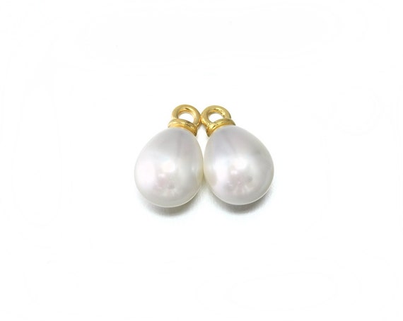 14mm x 8mm Teardrop Pearl Pendant . Wedding Jewelry, Bridal Jewelry . 16K Polished Gold Plated over Brass / 10 Pcs - PP1408-PG-WH