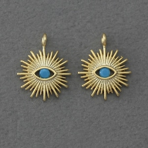 Evil Eye Brass Pendant . Wedding Jewelry, Bridal Jewelry . Matte Gold Plated / 2 Pcs - FC360-MG-TQ