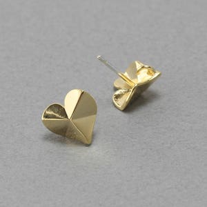 Heart Post Earring . Earring Component . 925 Sterling Silver Post . Polished Gold Plated over Brass / 2 Pcs FC313-PG image 2