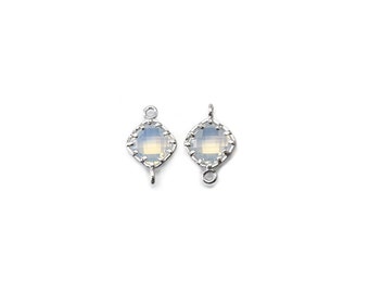 Opal Glass Connector .  Jewelry Supplies . Polished Original Rhodium Plated over Brass  / 2 Pcs - CG028-PR-OP