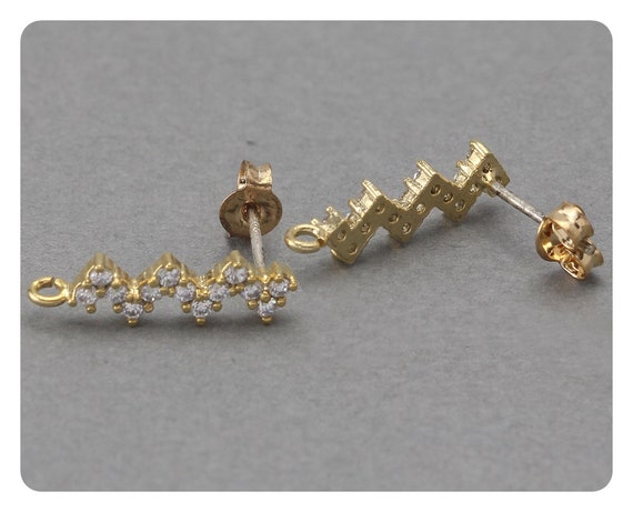 Zigzag Cubic Post Earring . Wedding Earring . 925 Sterling
