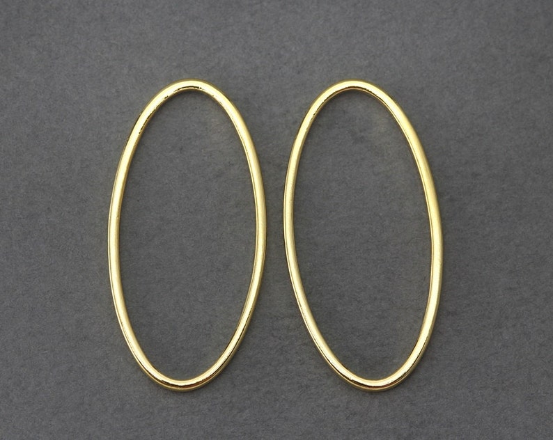 Oval Brass Connector . Jewelry Craft Supply . 16K Polished Gold Plated over Brass / 6 Pcs NC026-PG image 1