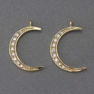 Crescent Brass Pendant . Wedding Jewelry, Bridal Jewelry . 16K Polished Gold Plated over Brass  / 2 Pcs - FC146-PG-CR