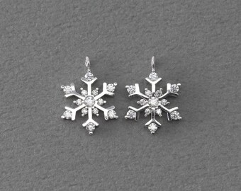 Snowflake Brass Pendant . Wedding, Bridal Jewelry . Polished Original Rhodium Plated over Brass / 2 Pcs - BC235-PR-CR