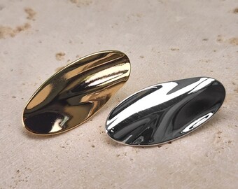 Oval Post Earring . Earring Component . Polished Plated / 1 Pair - Item No. EC245