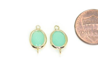 Mint Glass Connector . Jewelry Craft Supplies . Polished Plated / 2 Pcs - Item No. CG077-MT